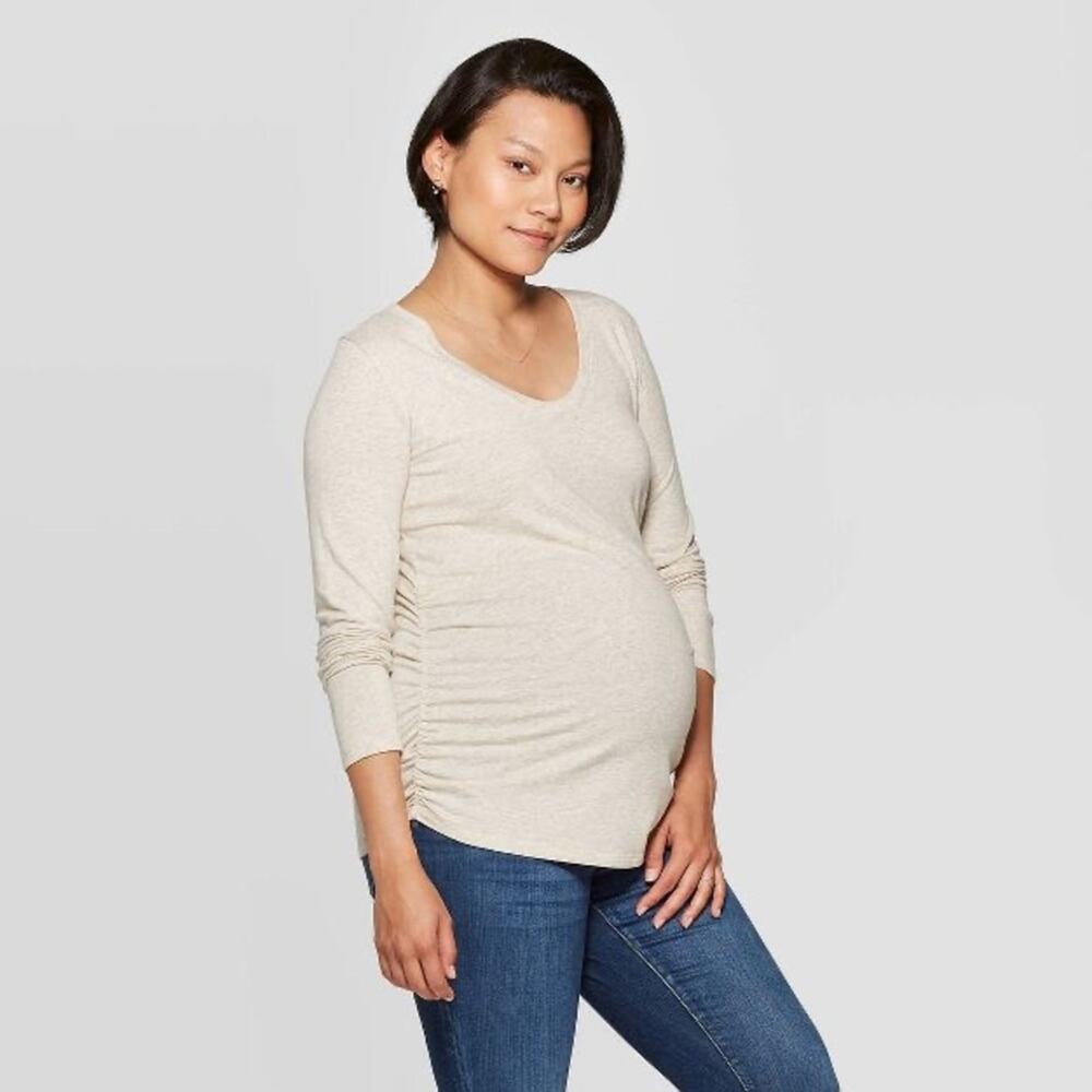2 pc Ingrid & Isabel Maternity Top Size Large Long Sleeve Scoop Neck Shirred